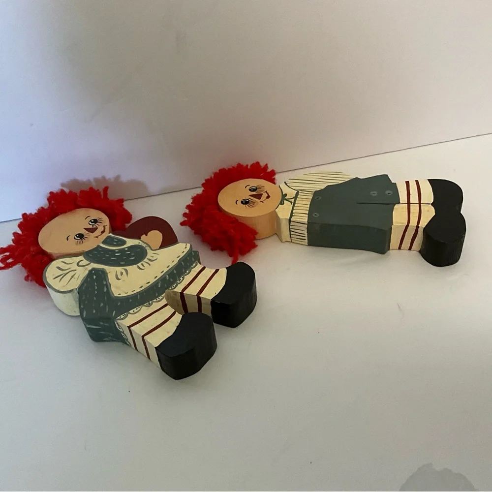 Vintage Raggedy Ann And Andy Wooden Hand Painted Shelf Sitters (Only)
